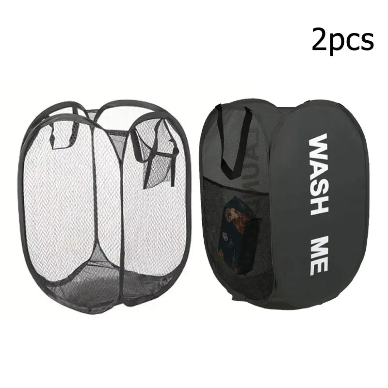 Foldable mesh laundry basket folded flat view