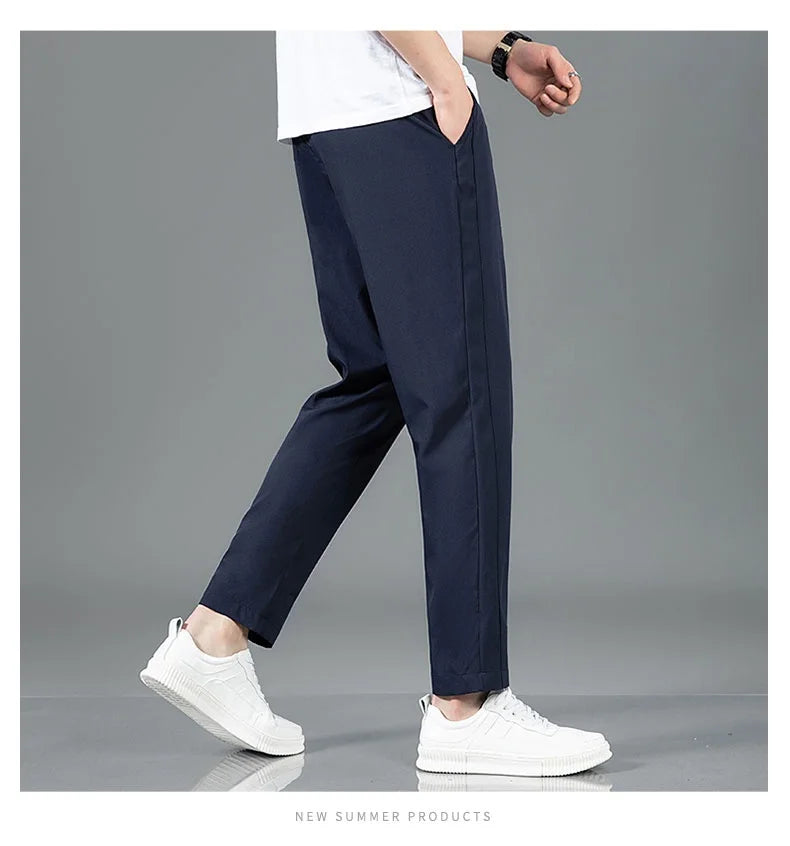 Ice silk straight leg trousers front view gray