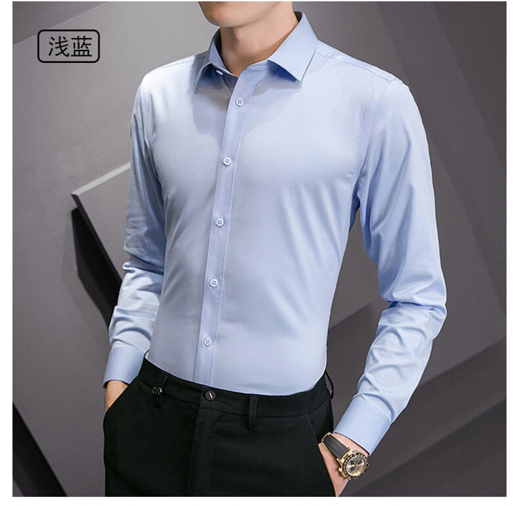Slim fit business shirt front view navy blue
