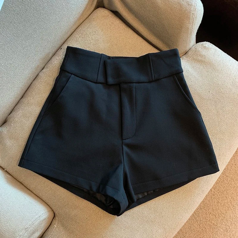 High waisted casual shorts black side angle view