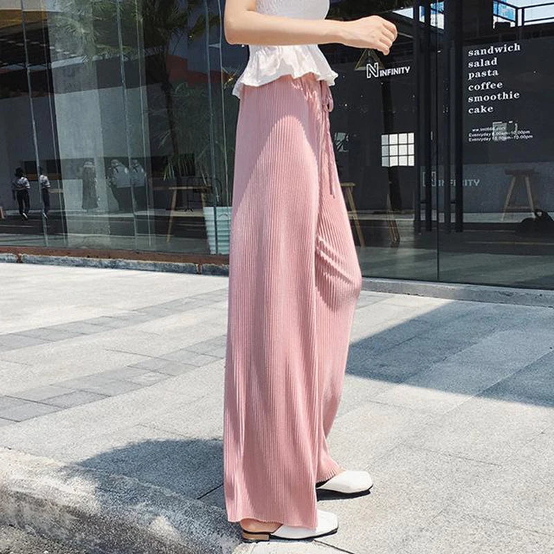 Wide leg ice silk pants pink full body walking