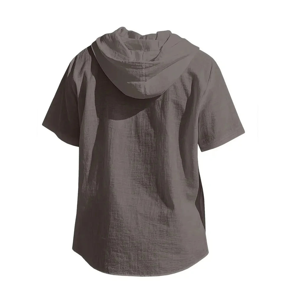 Hooded linen shirt front view white