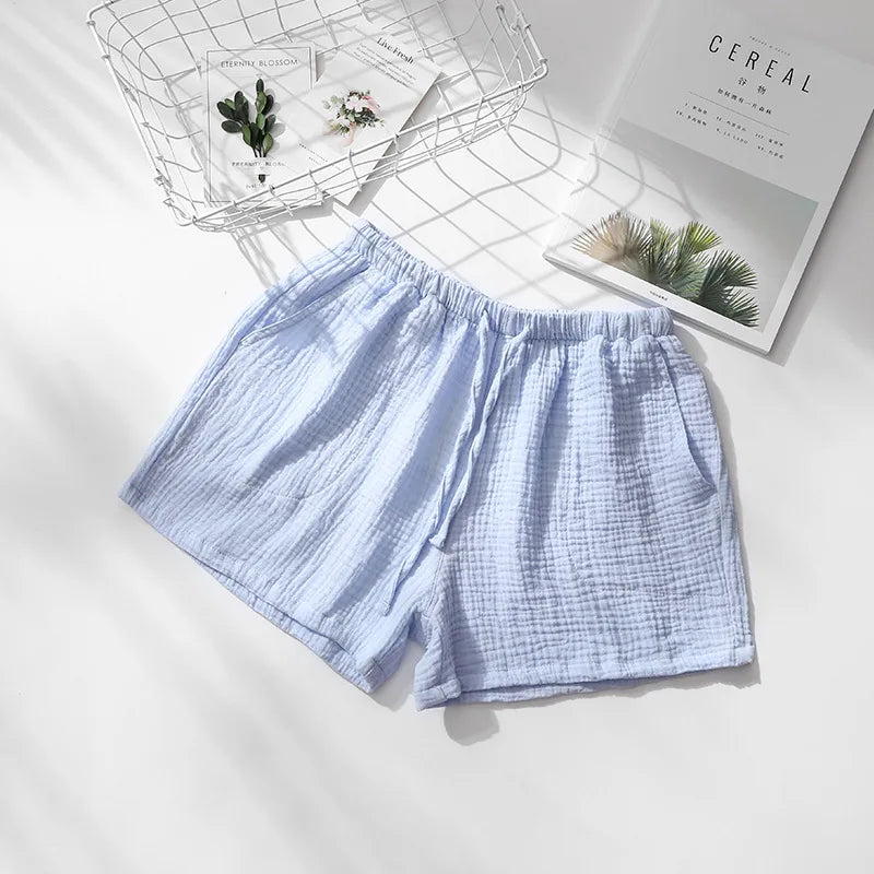 Unisex cotton crepe pajama shorts gray blue men's