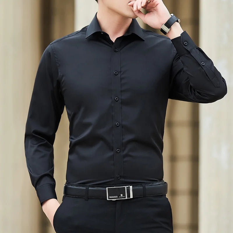 Slim fit business shirt front view navy blue