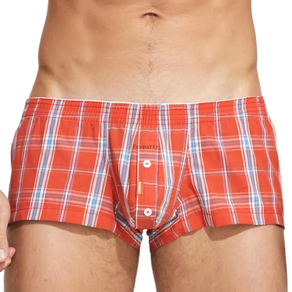 Men's cotton plaid boxer shorts worn model