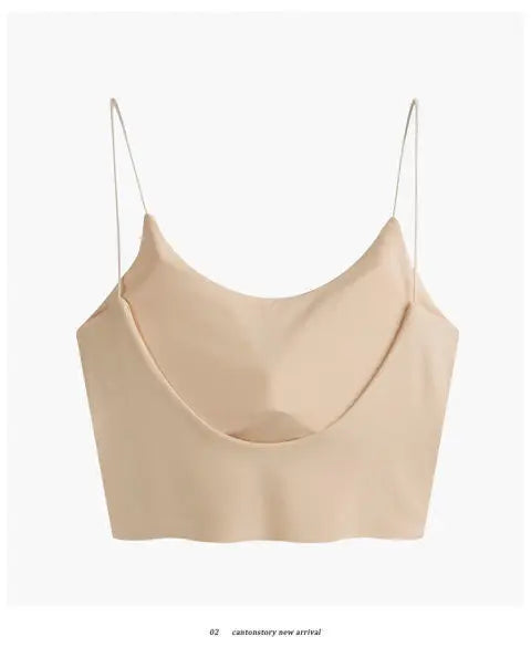 Seamless padded camisole beige flat lay close up