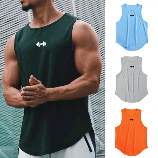 Quick-dry gym tank top front view gray