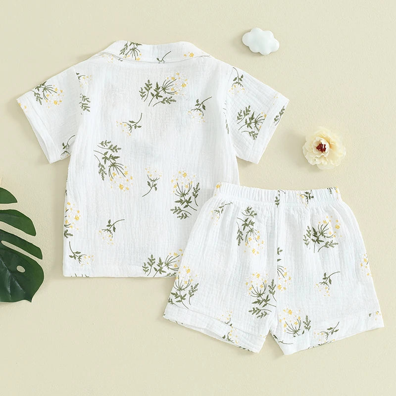 Kids cotton linen pajama set worn by child