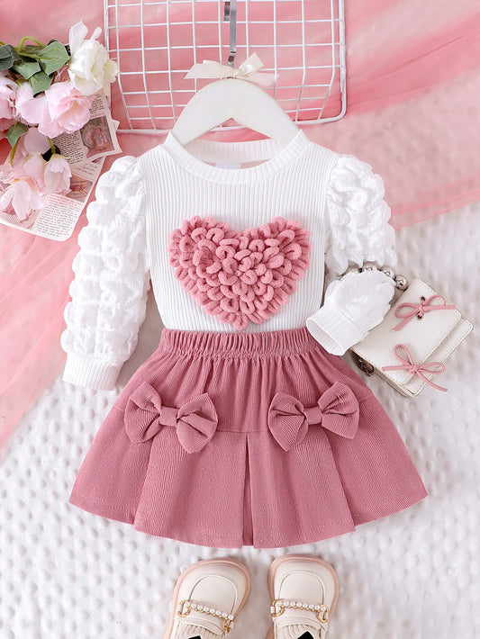 Baby girls top skirt set bubble sleeve detail