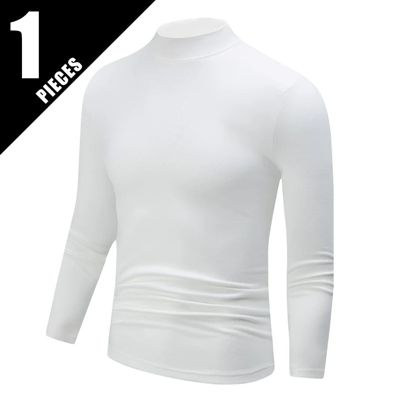 Men's semi-turtleneck long sleeve top worn under jacket