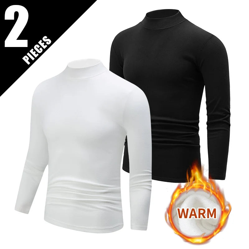 Men's semi-turtleneck long sleeve top worn under jacket