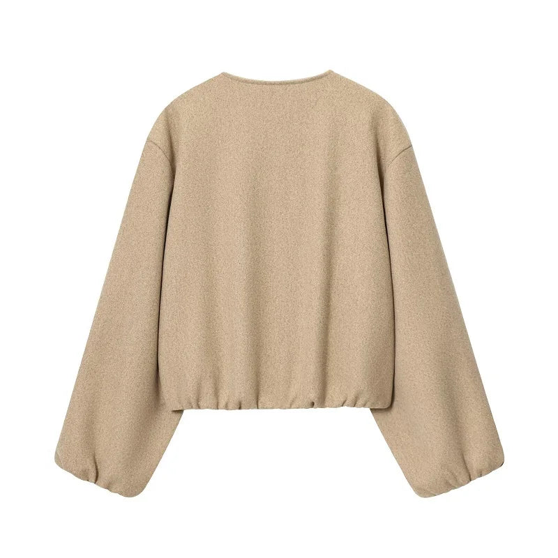 Cropped zip bomber jacket front view gold