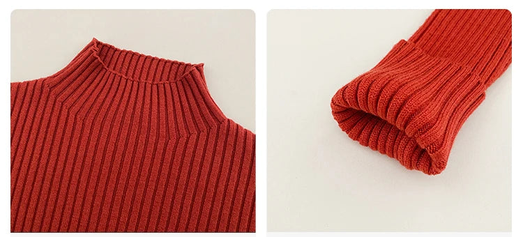 Slim turtleneck sweater folded fabric swatches