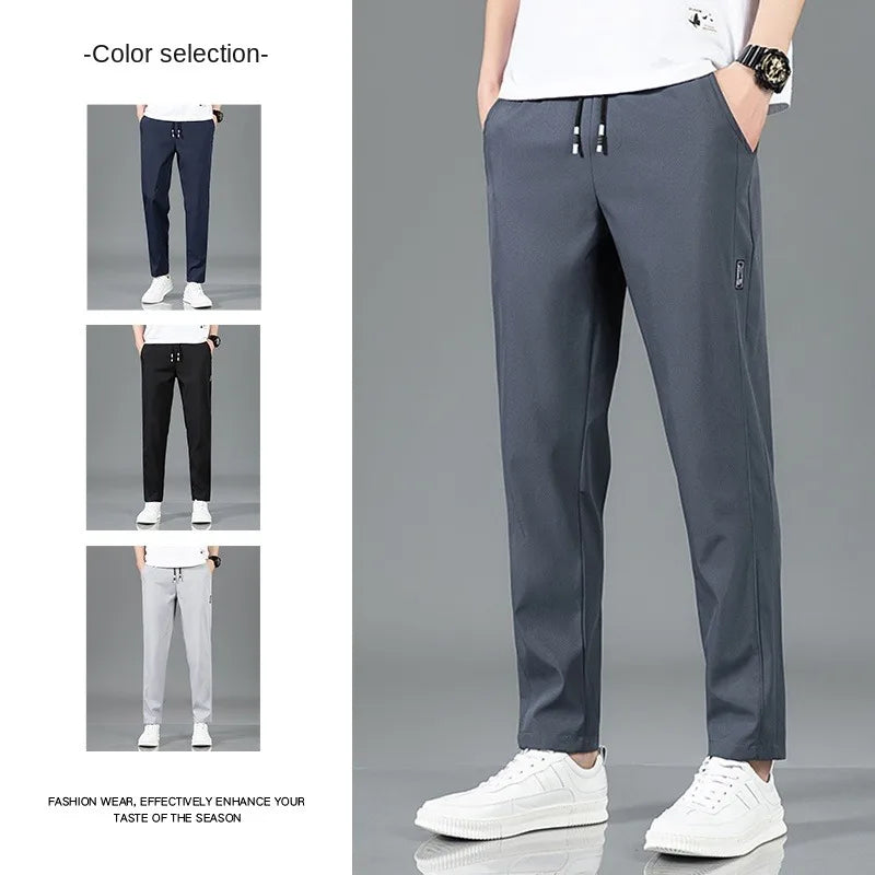 Ice silk straight leg trousers front view gray