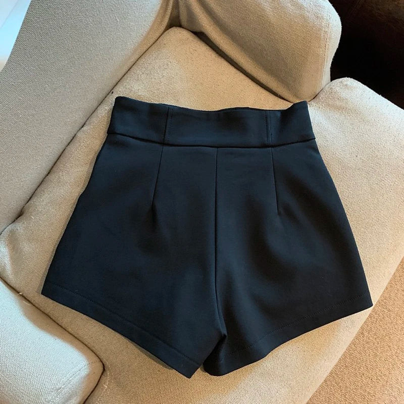  High waisted casual shorts black flat lay top view