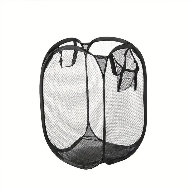 Foldable mesh laundry basket folded flat view