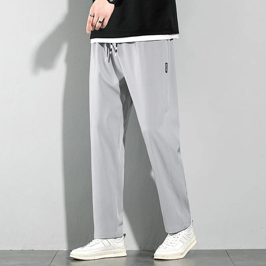 Ice silk straight leg trousers front view gray