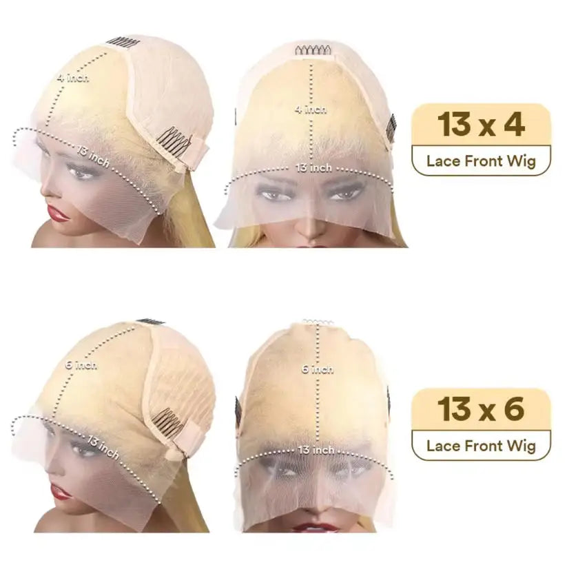 Bone straight blonde wig worn on model