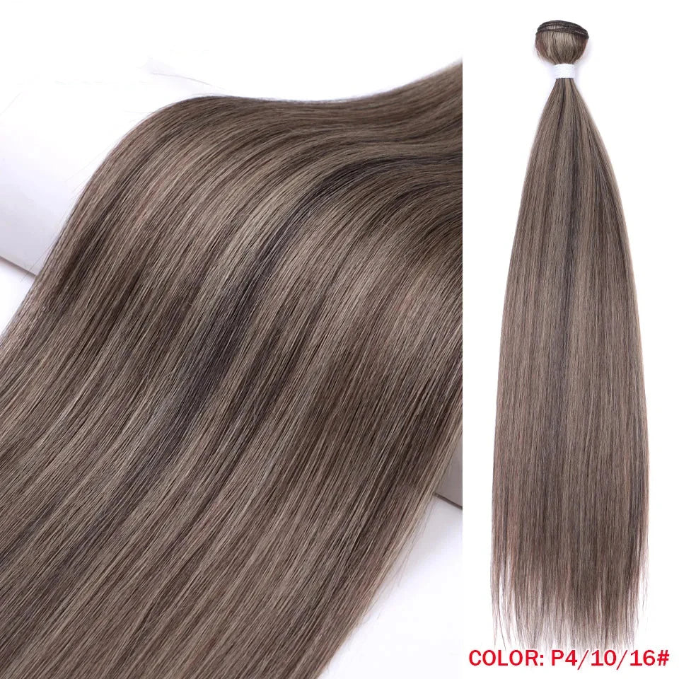 Straight synthetic hair bundle worn styled