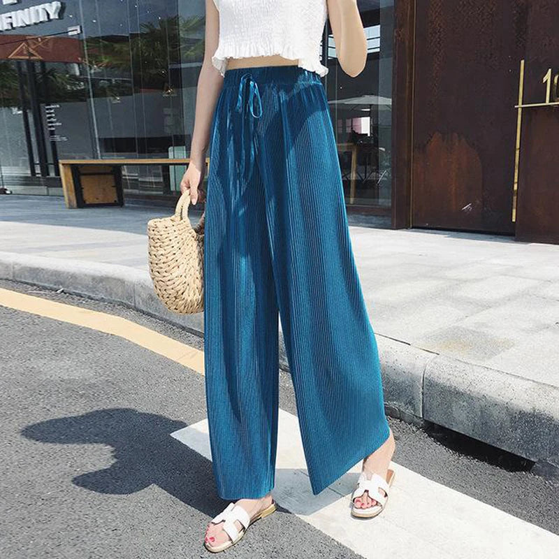 Wide leg ice silk pants teal full body walking