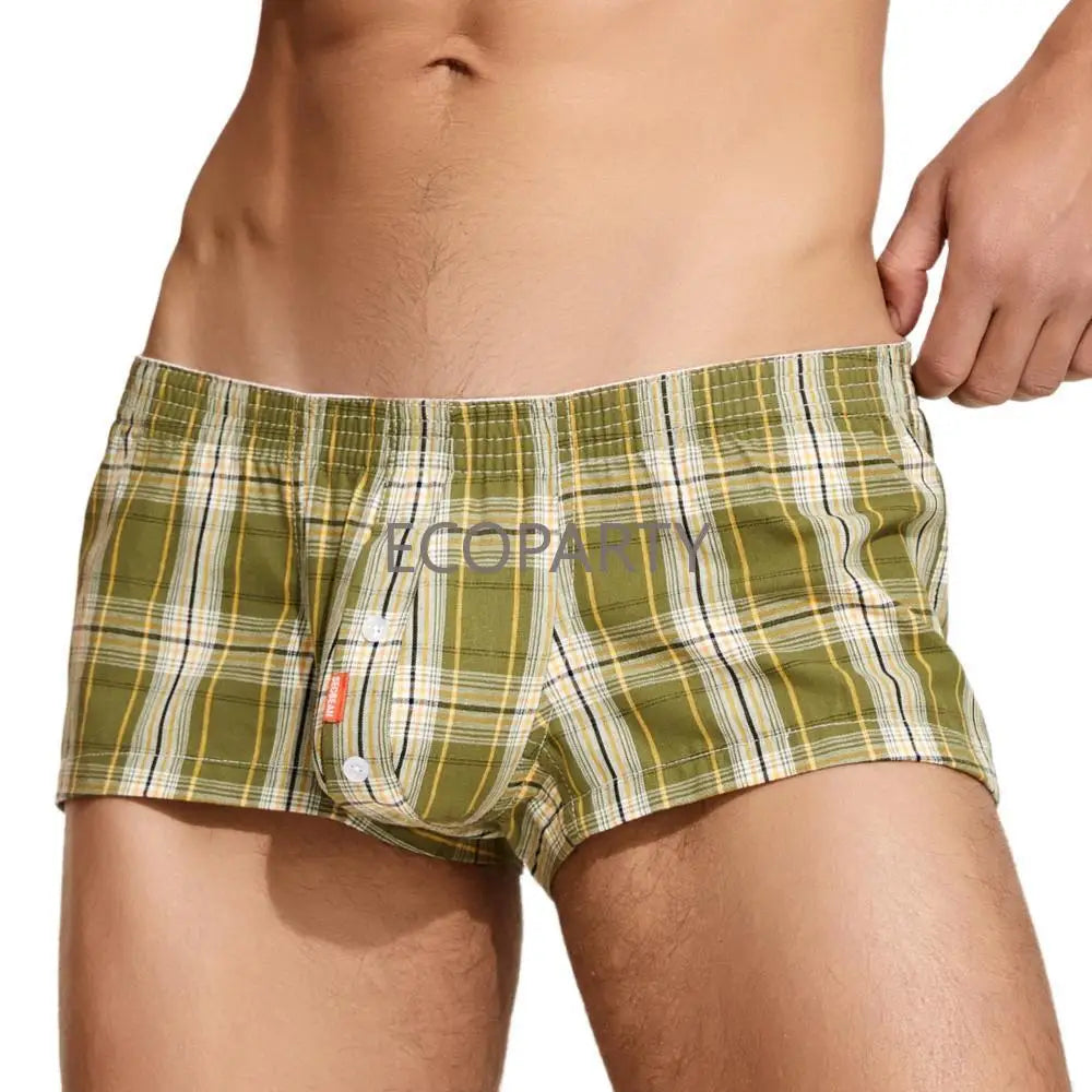 Men's cotton plaid boxer shorts worn model