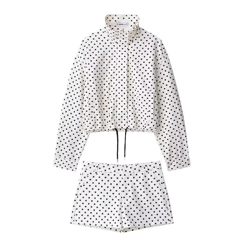 Polka dot casual jacket worn as matching set