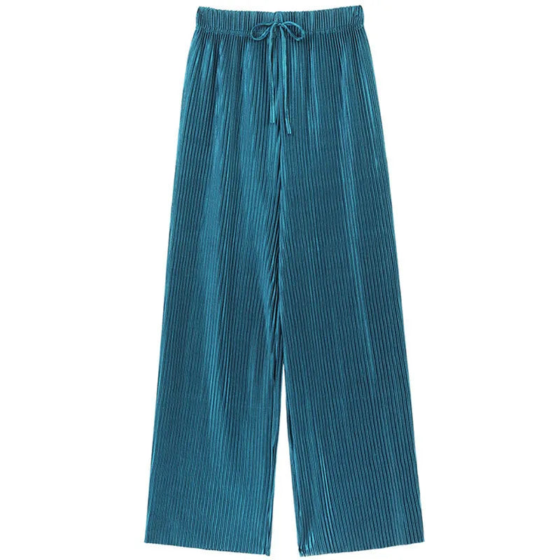 Wide leg ice silk pants teal full body walking