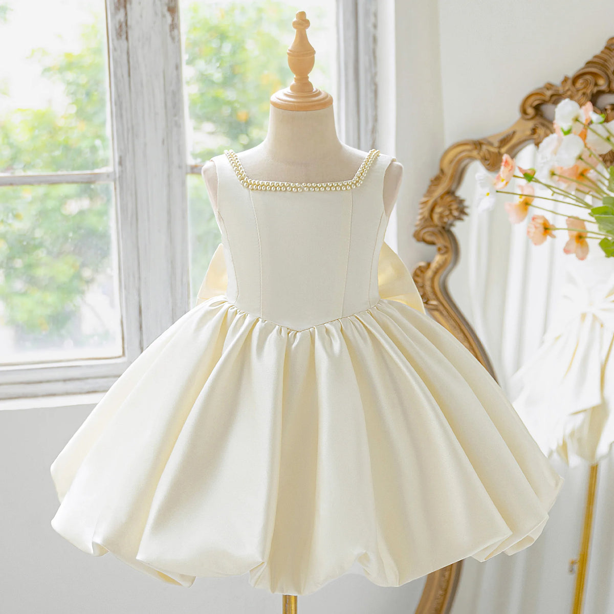 Girls bow tutu party dress worn by child