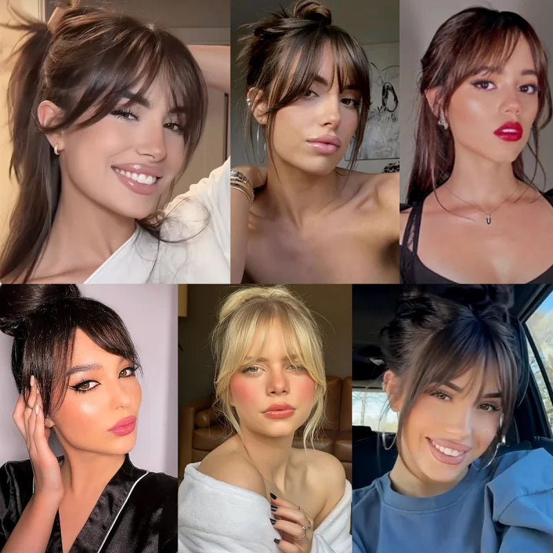 Clip-in bangs hair extension worn on model
