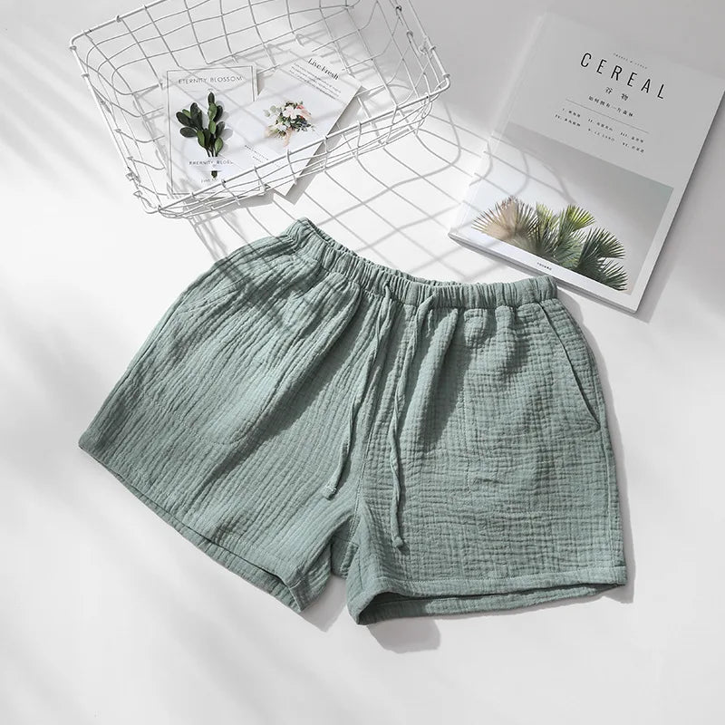 Unisex cotton crepe pajama shorts gray blue men's