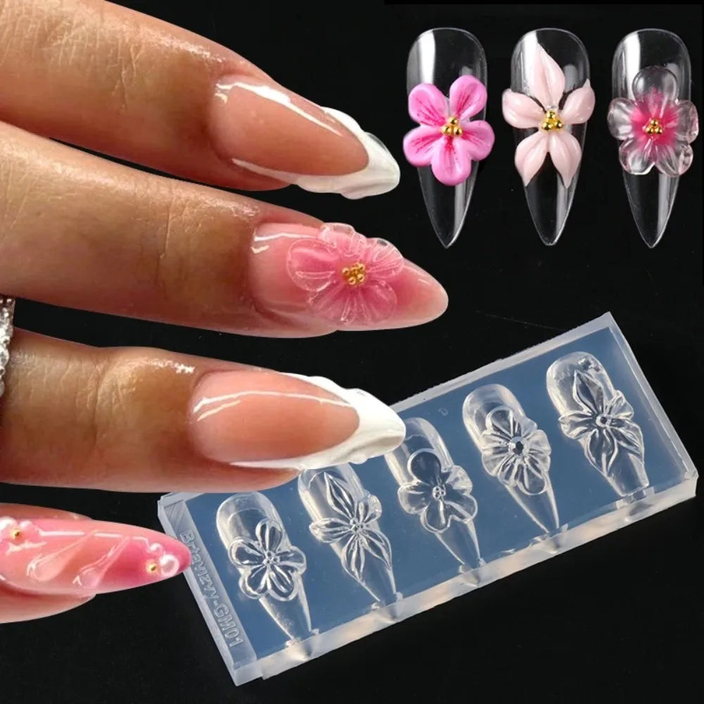 3D flower silicone nail mold used on nails