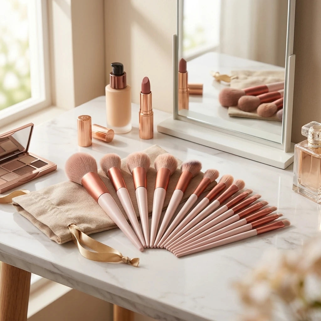 Makeup brush set red with travel bag