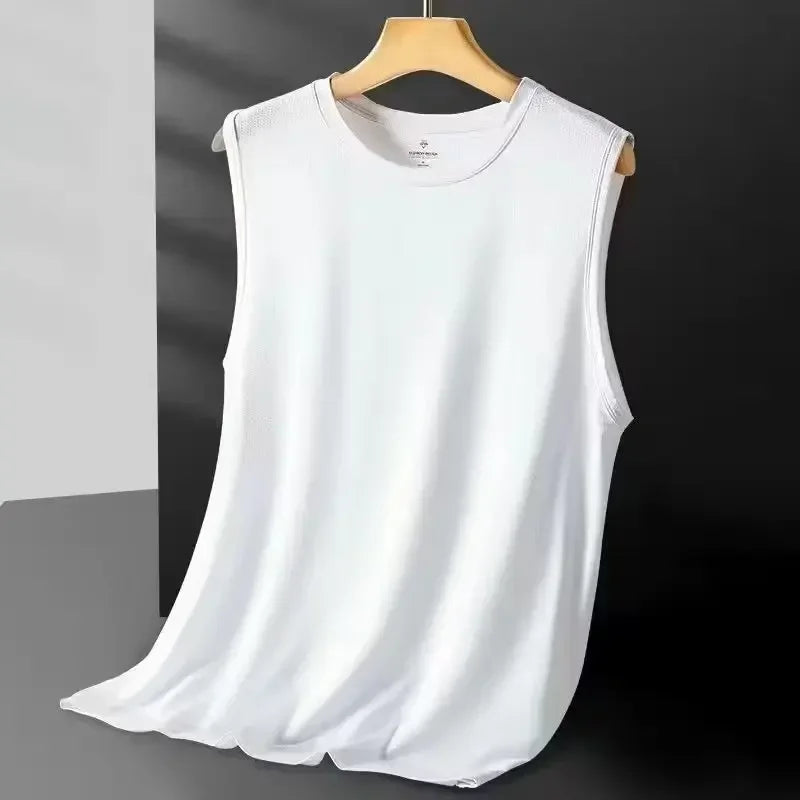 Ice silk mesh tank top front view light white