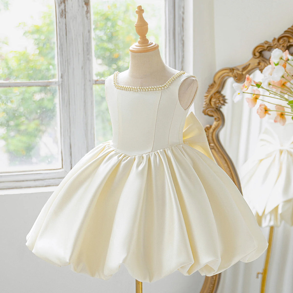 Girls bow tutu party dress worn by child