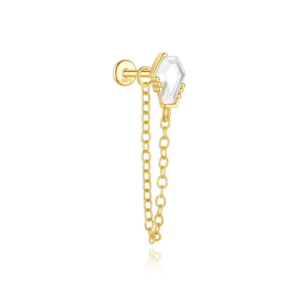 Moonstone geometric stud earrings gold-plated finish