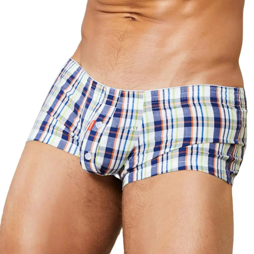 Men's cotton plaid boxer shorts worn model