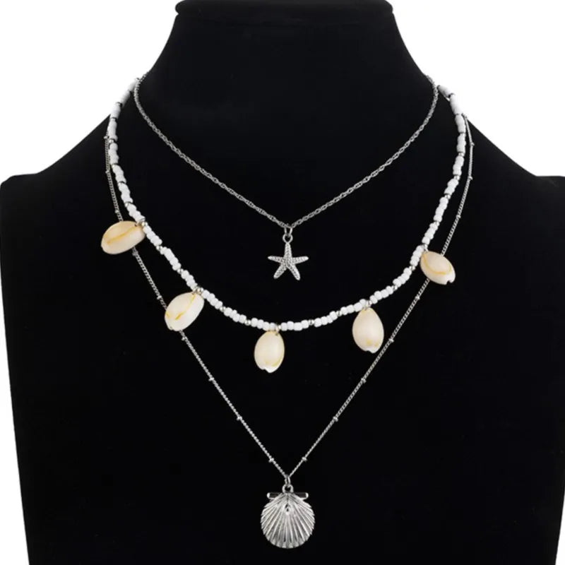 Pearl shell starfish necklace pendant close-up