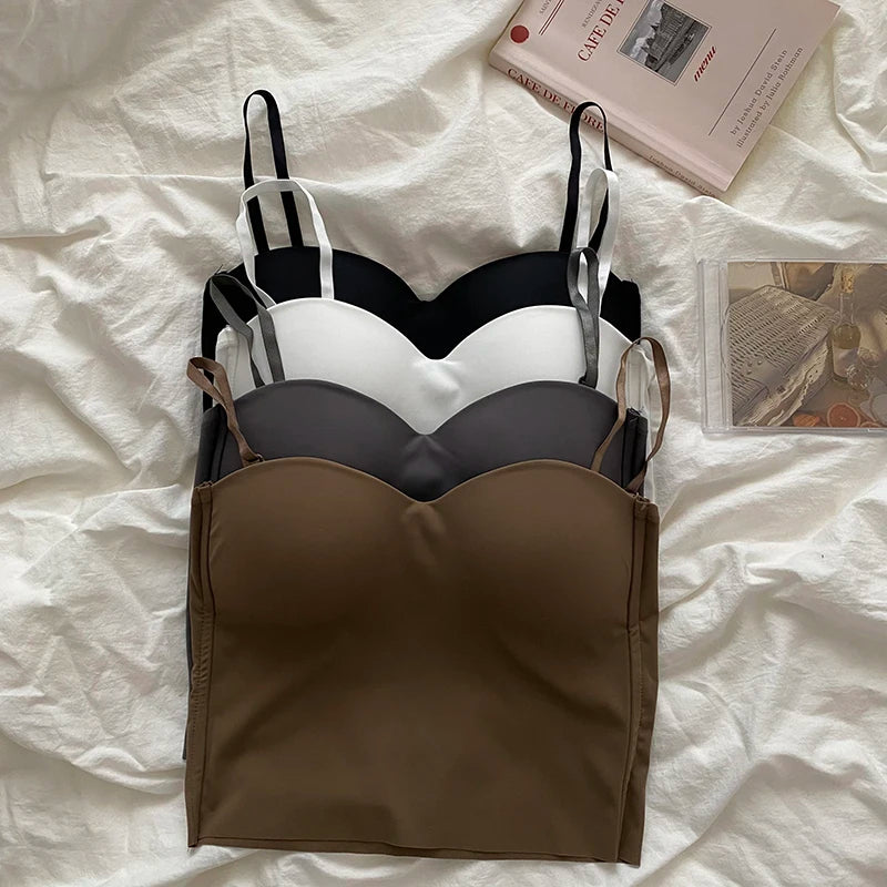  Seamless camisole with built-in cups gray flat lay