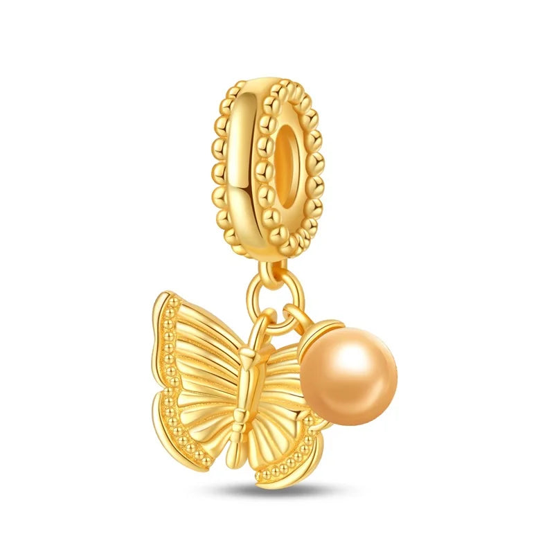 Butterfly charm beads attached to bracelet