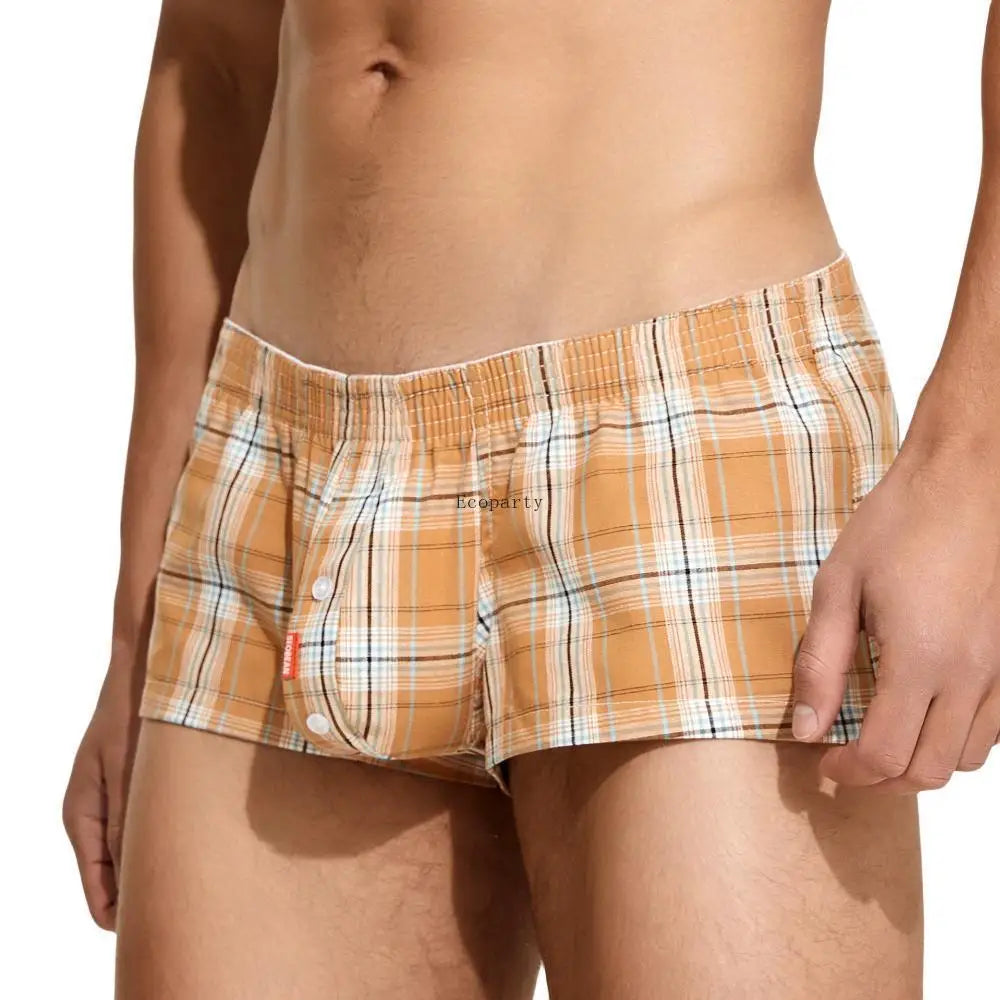 Men's cotton plaid boxer shorts worn model