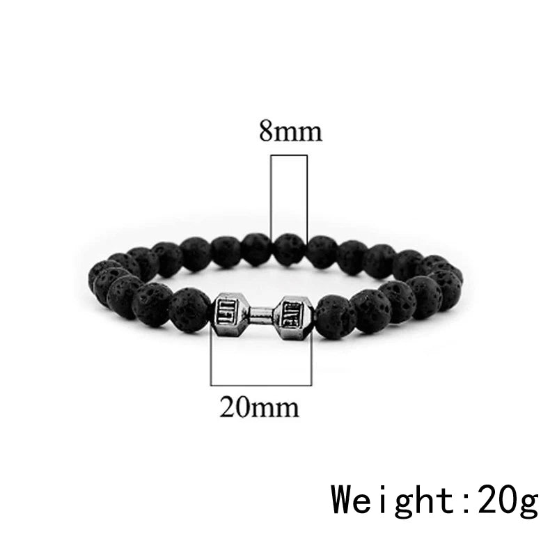 Lava stone beaded bracelet worn on wrist