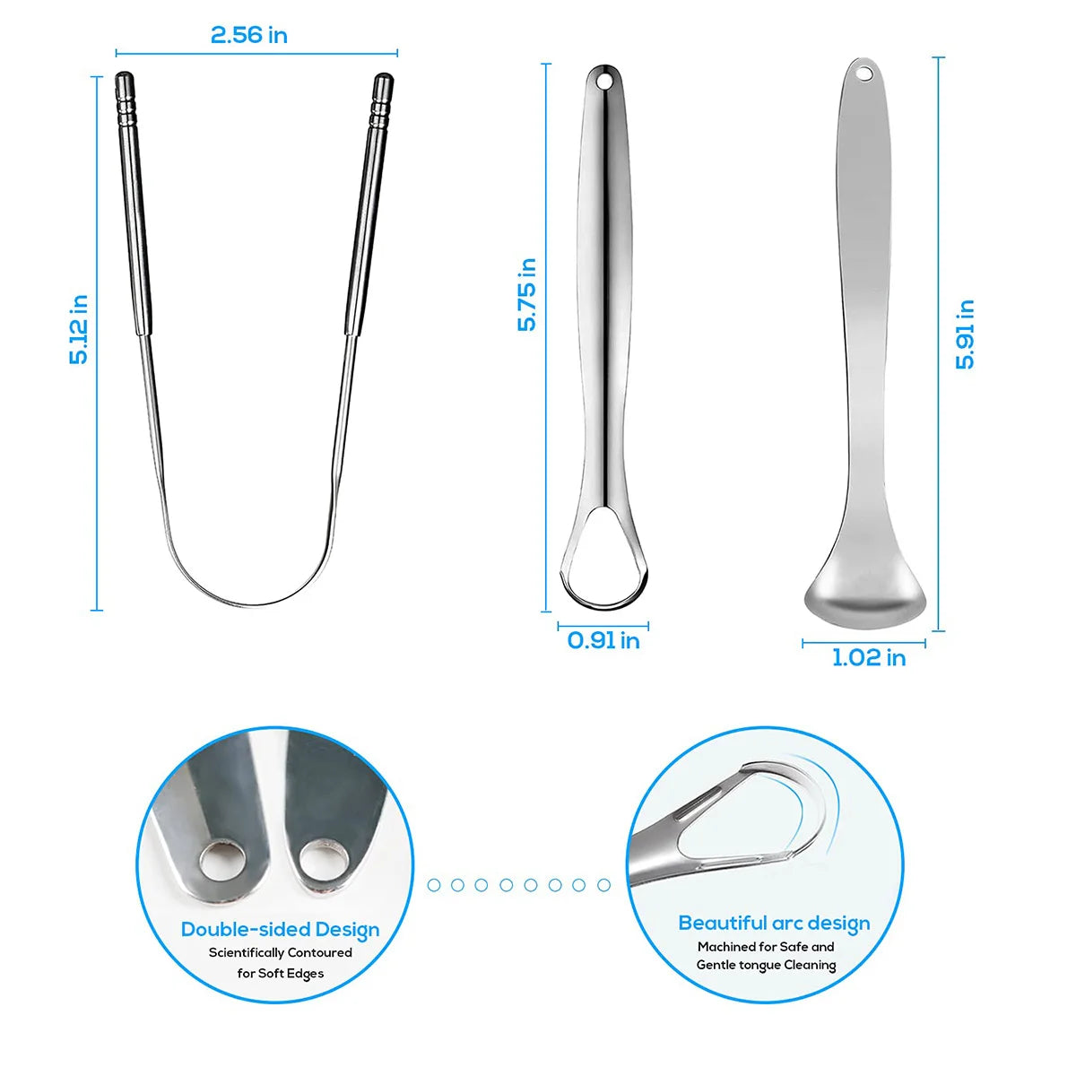 Stainless steel tongue scraper 3 piece set