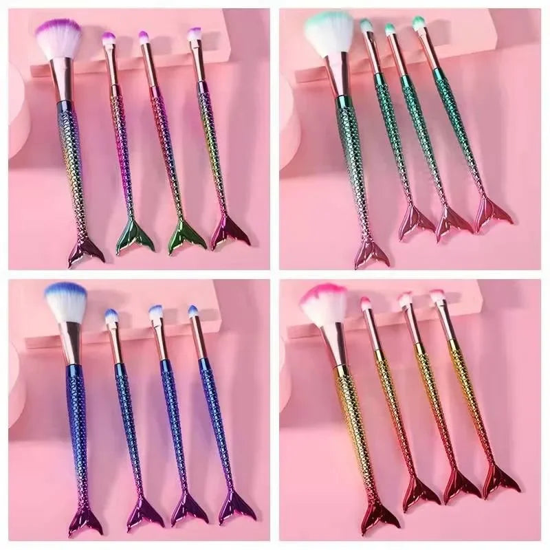 Mermaid ombre makeup brush set full 4-piece view