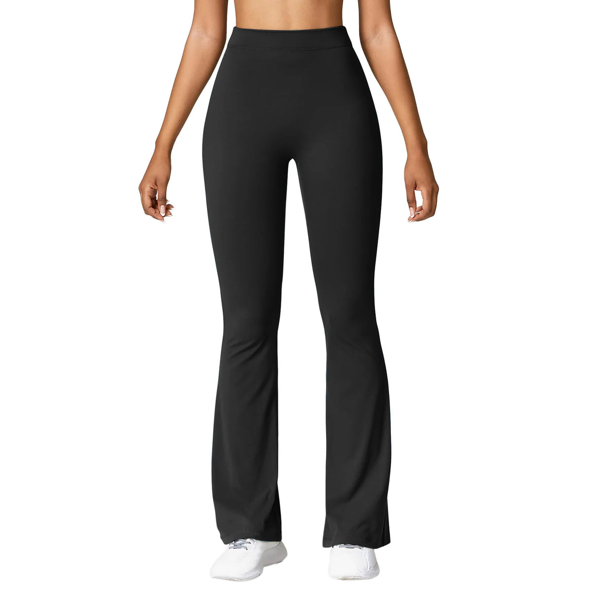 V-back waist leggings purple flared close up front fat