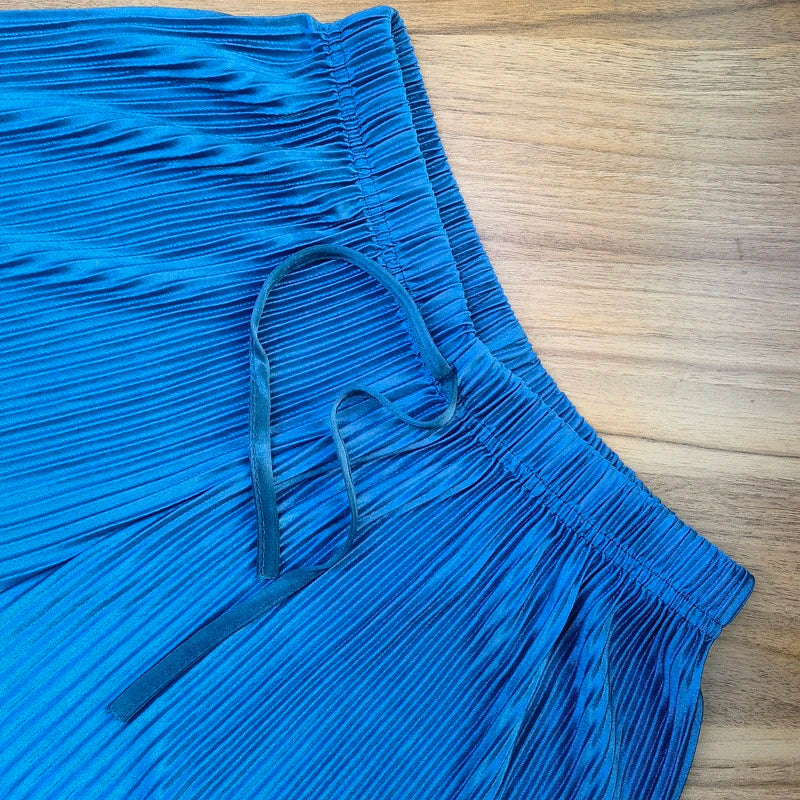 Wide Leg Ice Silk Pants Women's Pleated Casual Trousers