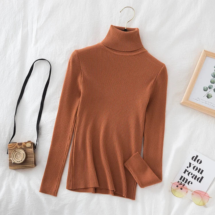 Soft turtleneck sweater front view pink