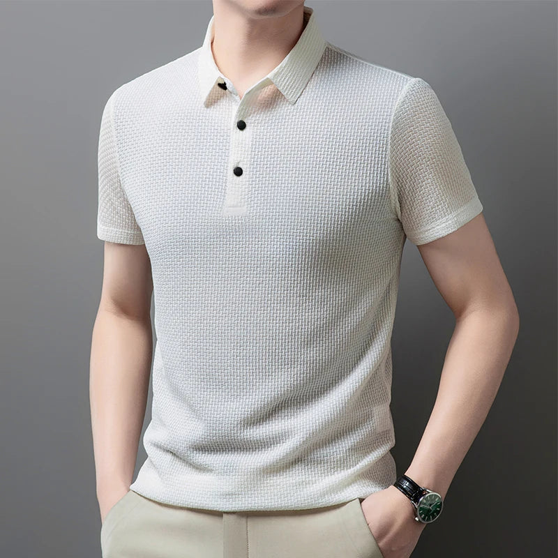 Bone print polo shirt front view green
