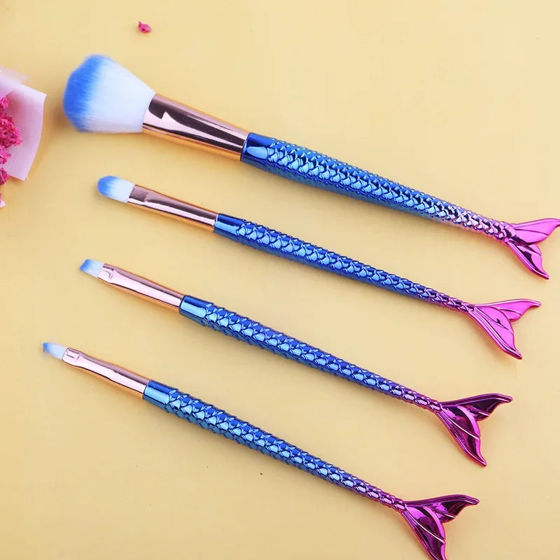 Mermaid ombre makeup brush set full 4-piece view