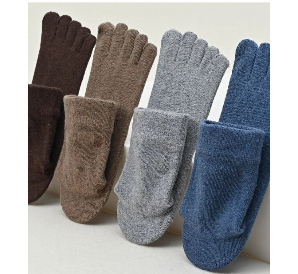 Wool toe socks worn on feet