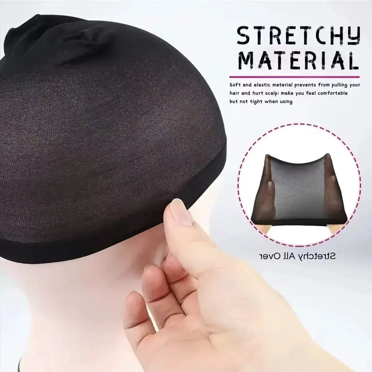 Nylon wig cap worn on model